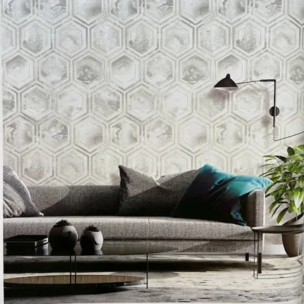 hexagonal geometrical silver decor wallpaper uae