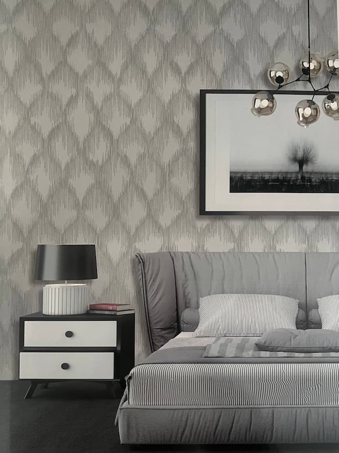 عرض خاص على ورق جدران رخيص في دبي، الشارقة، سوق التنين، ورق جدران فضي دمشقي باتينا بالجملة.