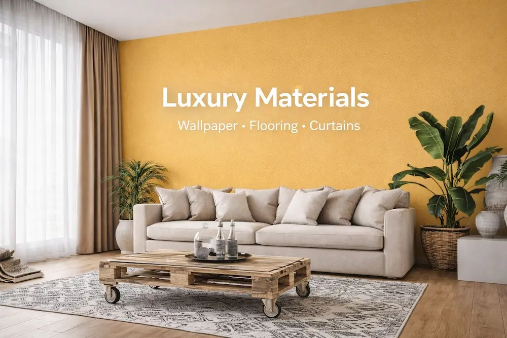Luxury wallpaper, SPC flooring and curtains in Dubai by Luxury Materials