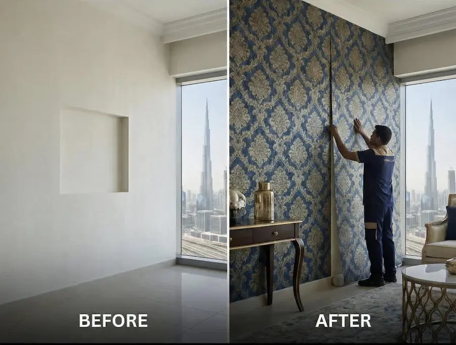 wallpaper installation dubai professional wallpaper installers fixing modern wall design