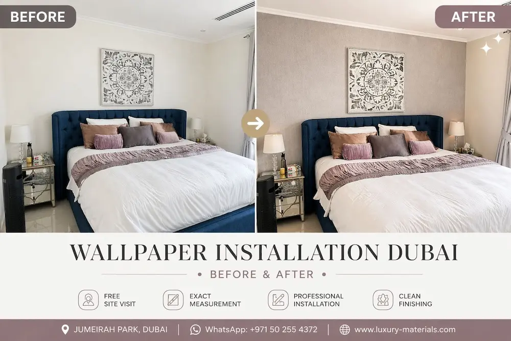 Bedroom Wallpaper Installation Before and After Dubai