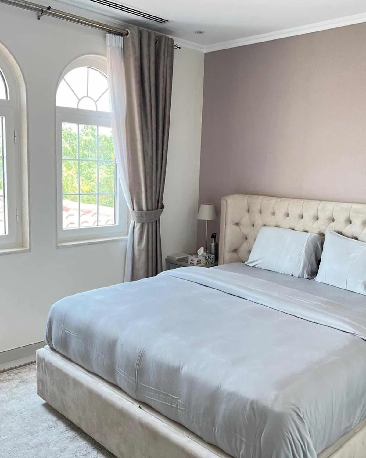 Decorative wallpaper installed in a bedroom interior
