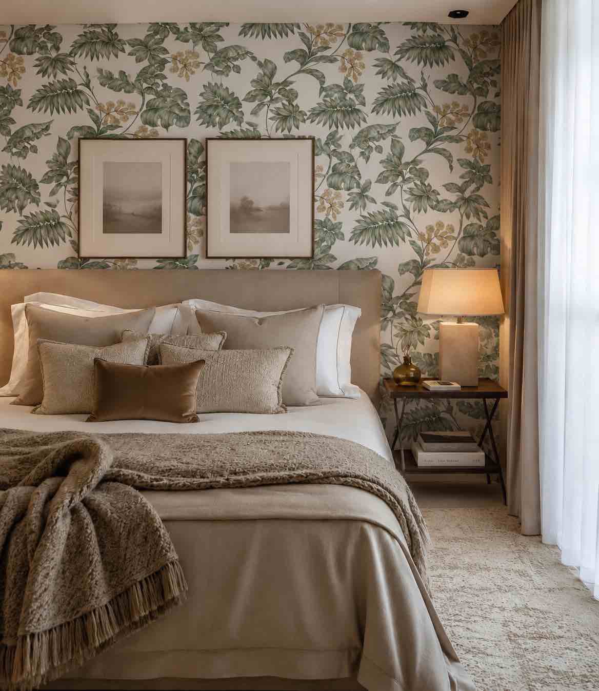 Villa bedroom wallpaper installation in Dubai