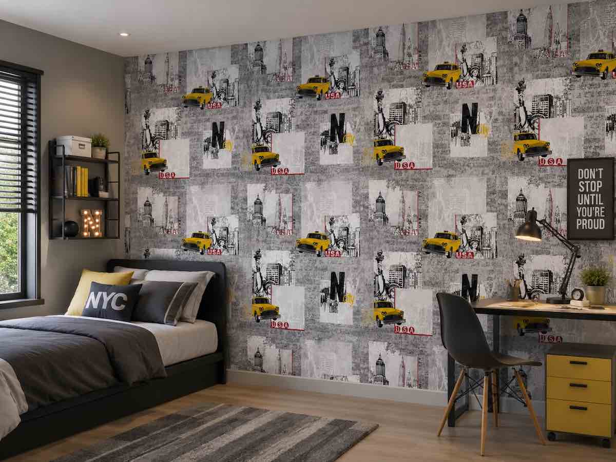 Kids Wallpaper Dubai with USA Taxi Theme for Boys Bedroom