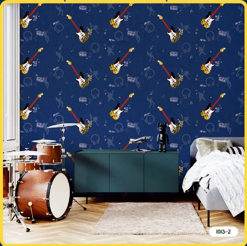 Guitar music wallpaper for kids bedroom in Dubai