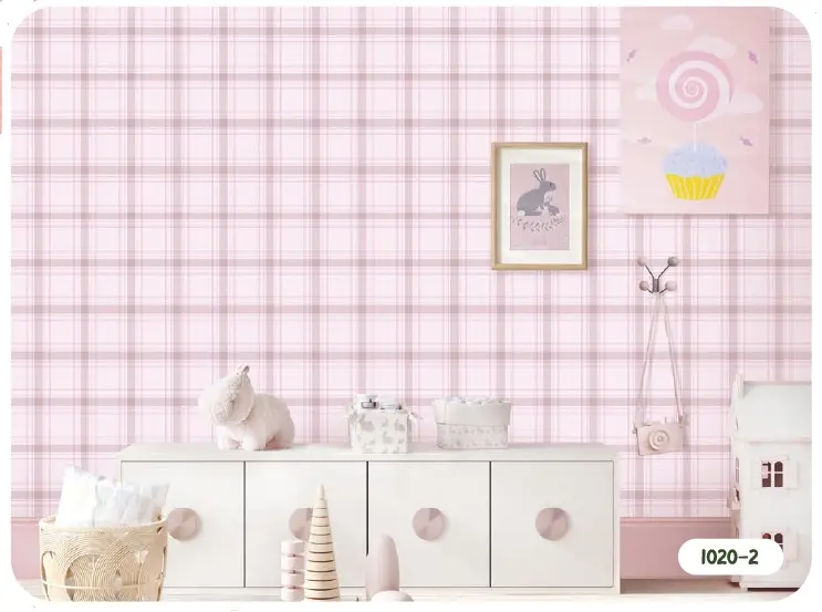Pink plaid wallpaper for girls bedroom in Dubai